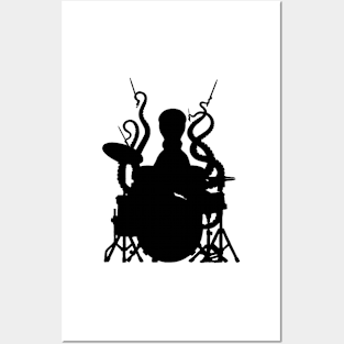 Octopus plays drums black version Posters and Art